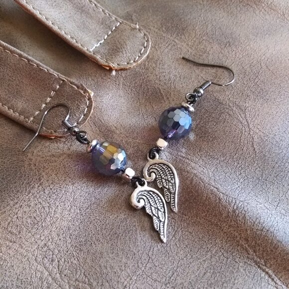 Angel Wing Bling Dangle Earrings - Sweetheart Daughter Gift for Her - Picture 4 of 6